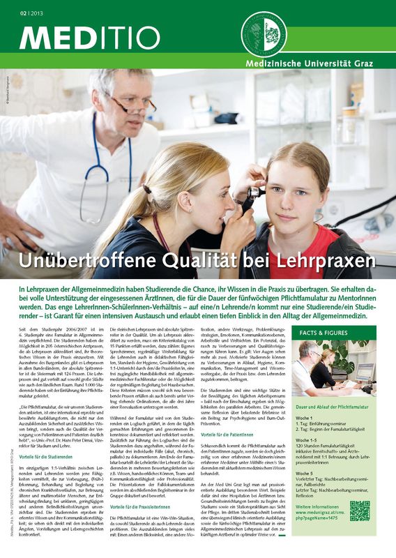 Bucheinband von 'MEDITIO - Neues von der steirischen Gesundheitsuniversität, Band 02|2013'