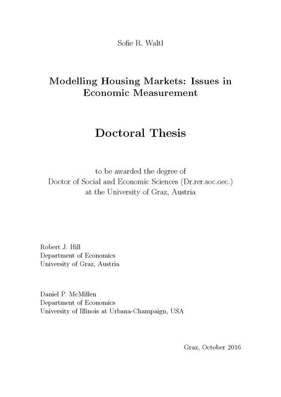 Cover of the book 'Modelling Housing Markets: Issues in Economic Measurement'