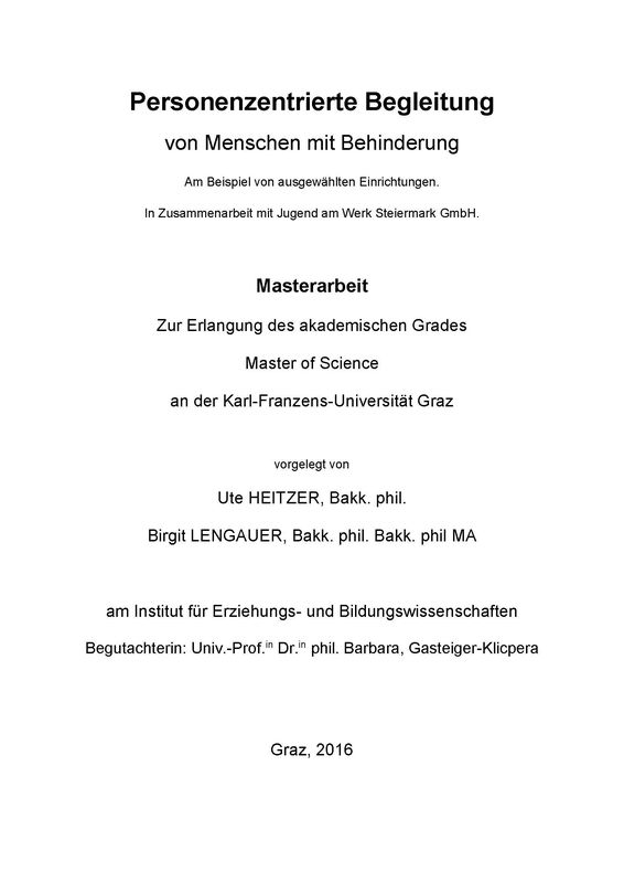 Cover of the book 'Personenzentrierte Begleitung von Menschen mit Behinderung - Personenzentrierte Begleitung von Menschen mit Behinderung Am Beispiel von ausgewählten Einrichtungen. In Zusammenarbeit mit Jugend am Werk Steiermark GmbH.'