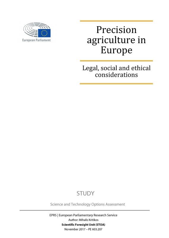Cover of the book 'Precision agriculture in Europe - Legal, social and ethical considerations'
