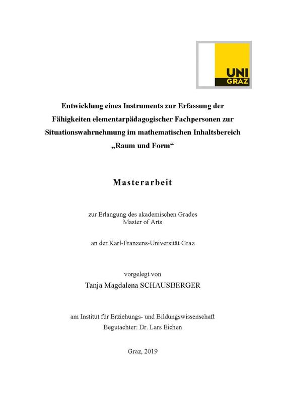 Cover of the book 'Entwicklung eines Instruments zur Erfassung der Fähigkeiten elementarpädagogischer Fachpersonen zur Situationswahrnehmung im mathematischen Inhaltsbereich „Raum und Form“'