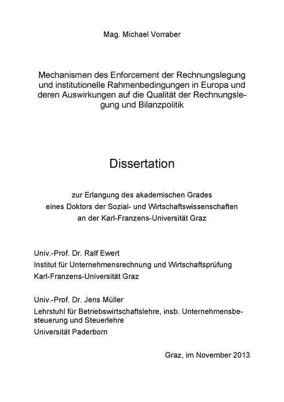 Cover of the book 'Mechanismen des Enforcement der Rechnungslegung und institutionelle Rahmenbedingungen in Europa und deren Auswirkungen auf die Qualität der Rechnungslegung und Bilanzpolitik'