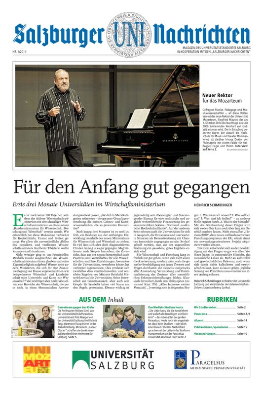 Bucheinband von 'Salzburger UNI Nachrichten, Band 1/2014'