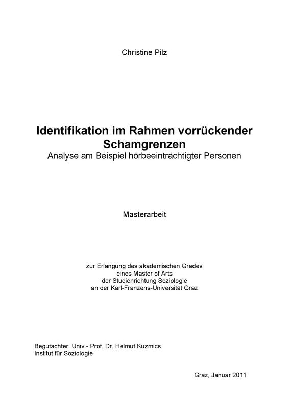 Cover of the book 'Identifikation im Rahmen vorrückender Schamgrenzen - Analyse am Beispiel hörbeeinträchtigter Personen'