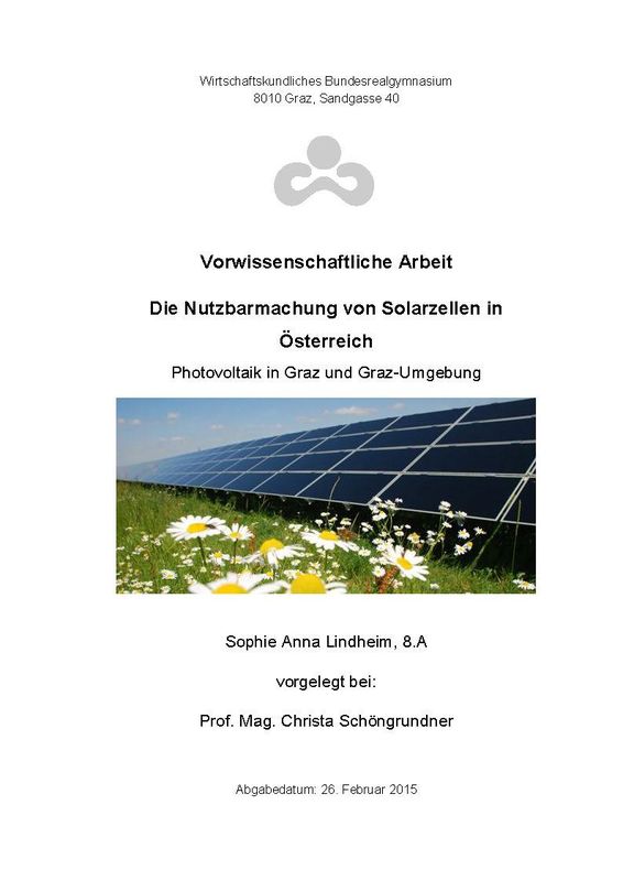 Bucheinband von 'Die Nutzbarmachung von Solarzellen in Österreich - Photovoltaik in Graz und Graz-Umgebung'