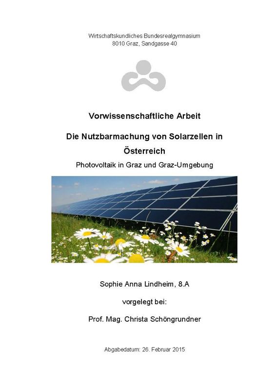 Cover of the book 'Die Nutzbarmachung von Solarzellen in Österreich - Photovoltaik in Graz und Graz-Umgebung'