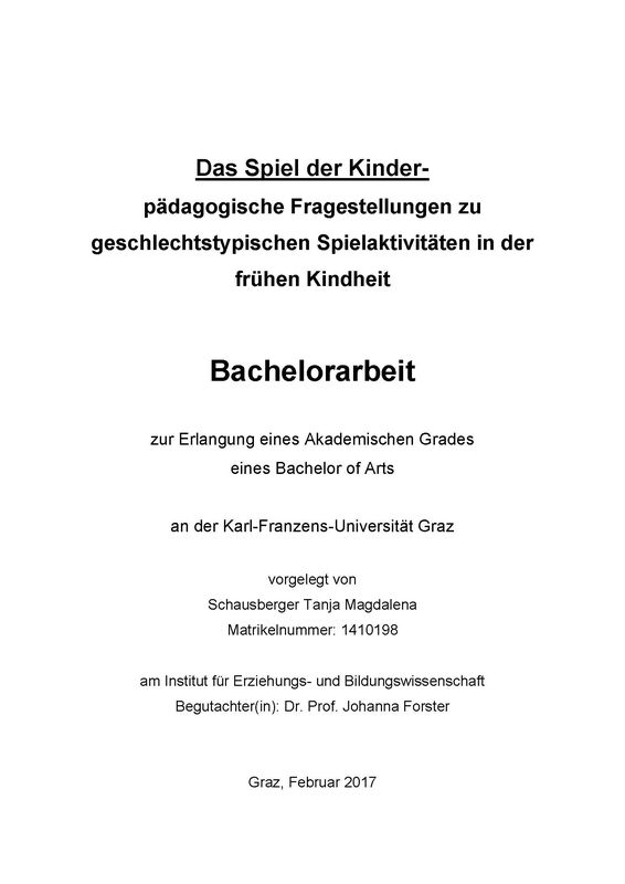 Cover of the book 'Das Spiel der Kinder - pädagogische Fragestellungen zu geschlechtstypischen Spielaktivitäten in der frühen Kindheit'