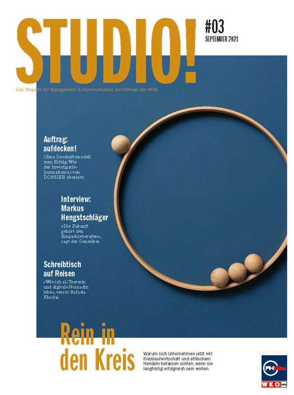 Bucheinband von 'studio! - Das Magazin für Management & Kommunikation der FHWien der WKW, Band 03| September 2021'