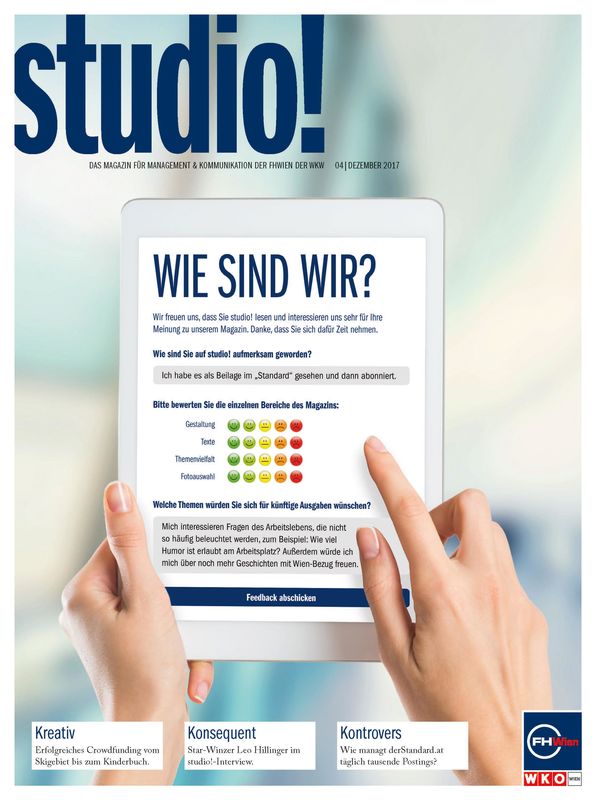 Bucheinband von 'studio! - Das Magazin für Management & Kommunikation der FHWien der WKW, Band 04| Dezember 2017'