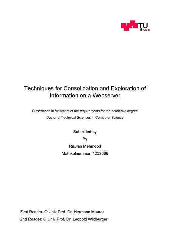 Bucheinband von 'Techniques for Consolidation and Exploration of Information on a Webserver'