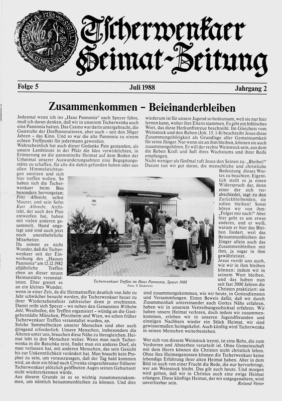 Cover of the book 'Tscherwenkaer Heimat-Zeitung - Zusammenkommen - Beieinander sein, Volume 5'