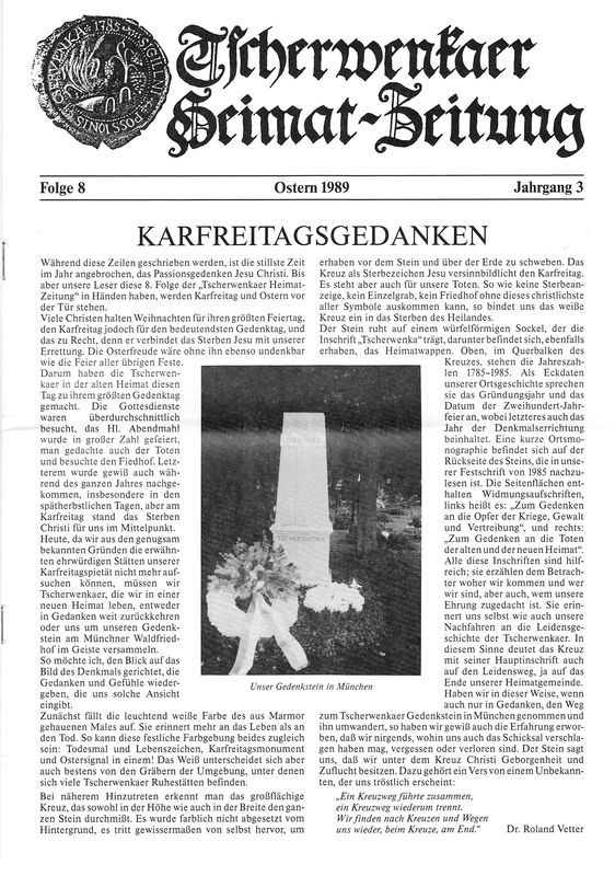 Cover of the book 'Tscherwenkaer Heimat-Zeitung - Karfreitagsgedanken, Volume 8'