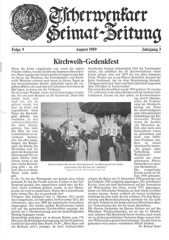 Cover of the book 'Tscherwenkaer Heimat-Zeitung - Kirchweih-Gedenkfest, Volume 9'