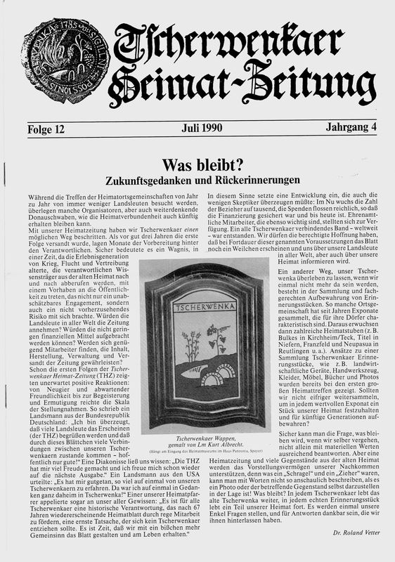 Cover of the book 'Tscherwenkaer Heimat-Zeitung - Was bleibt?, Volume 12'