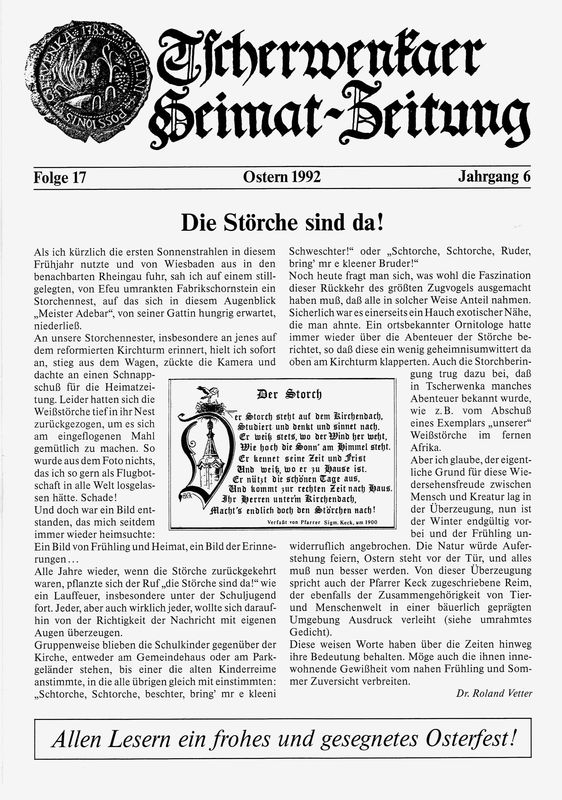 Cover of the book 'Tscherwenkaer Heimat-Zeitung - Die Störche sind da!, Volume 17'