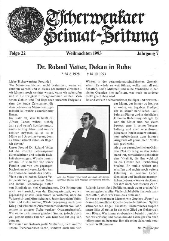 Cover of the book 'Tscherwenkaer Heimat-Zeitung - Dr Ronald Vetter, Dekan in Ruhe, Volume 22'