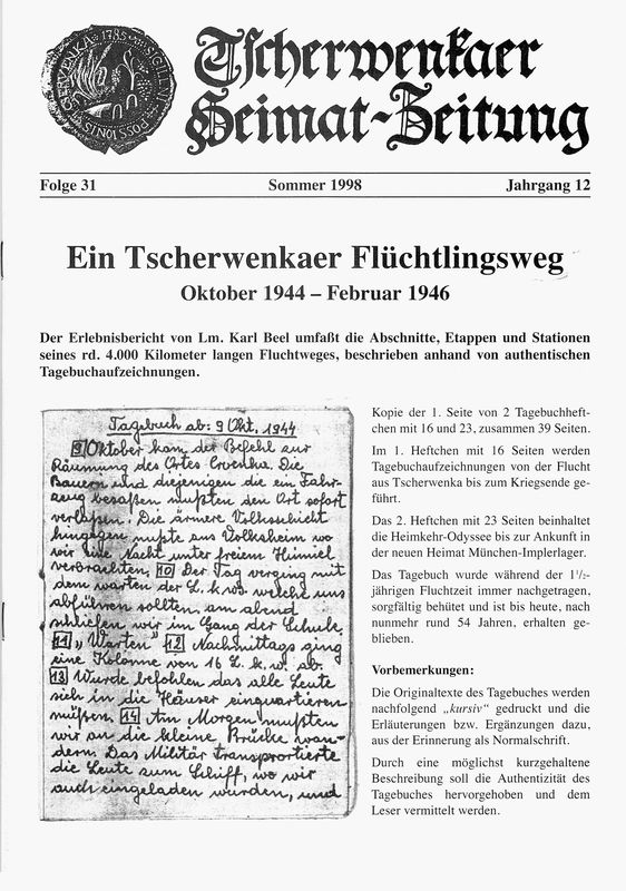 Cover of the book 'Tscherwenkaer Heimat-Zeitung - Ein Tscherwenkear Flüchtlingsweg, Volume 31'