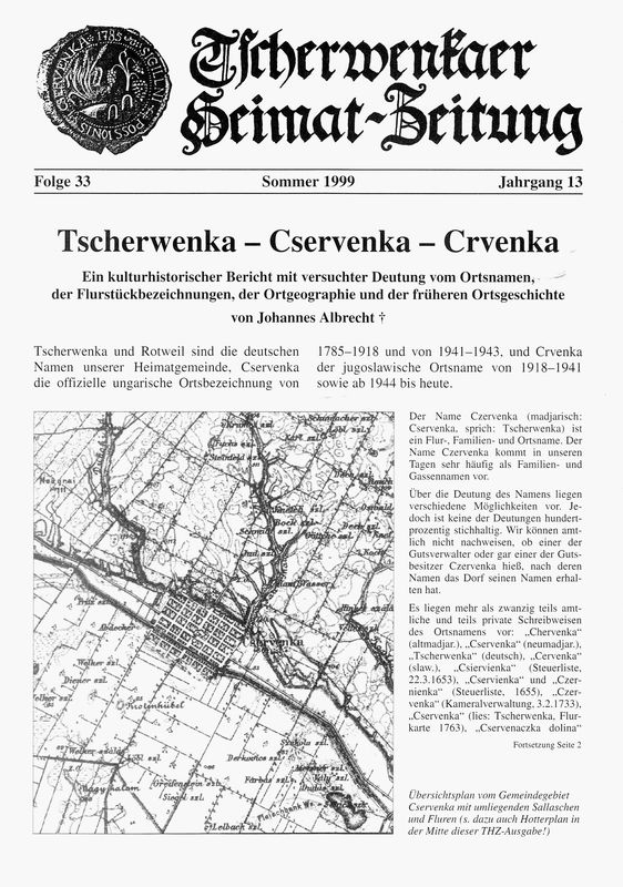 Cover of the book 'Tscherwenkaer Heimat-Zeitung - Tscherwenka - Cservenka - Crvenka, Volume 33'