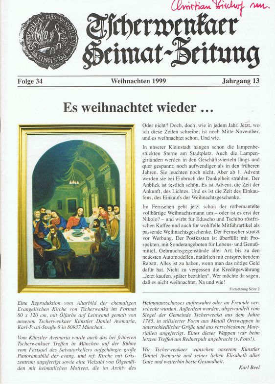 Cover of the book 'Tscherwenkaer Heimat-Zeitung - Es weihnachtet wieder, Volume 34'