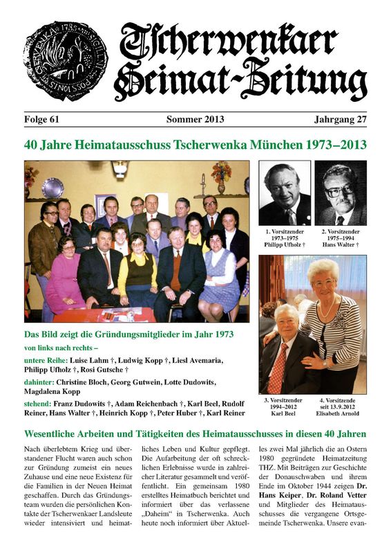 Cover of the book 'Tscherwenkaer Heimat-Zeitung - 40 Jahre Heimatausschuss Tscherwenka München 1973-2013, Volume 61'