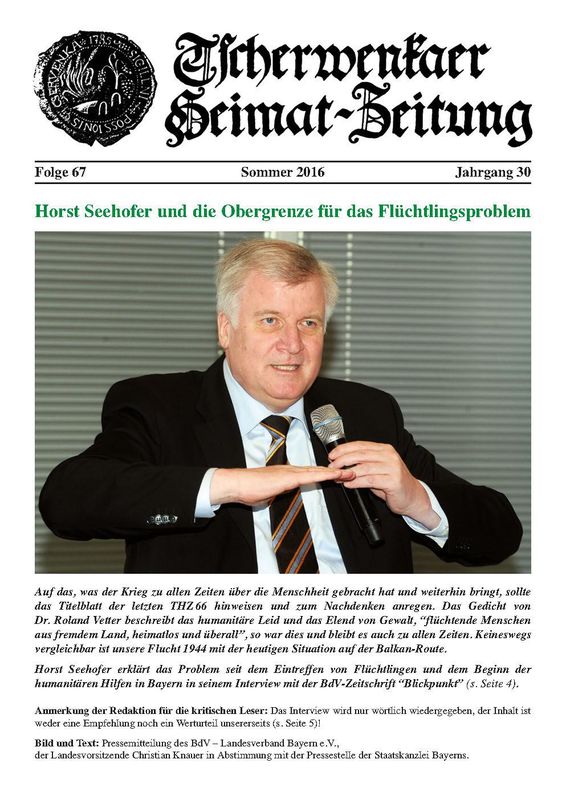 Bucheinband von 'Tscherwenkaer Heimat-Zeitung - Horst Seehofer und die Obergrenze für das Flüchtlingsproblem, Band 67'