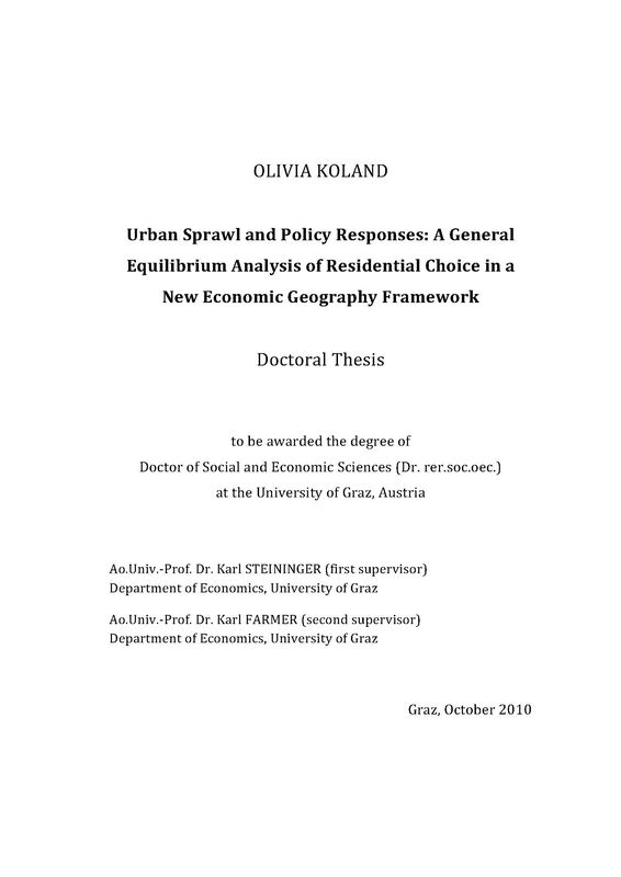 Cover of the book 'Urban Sprawl and Policy Responses - A General Equilibrium Analysis of Residential Choice in a New Economic Geography Framework'