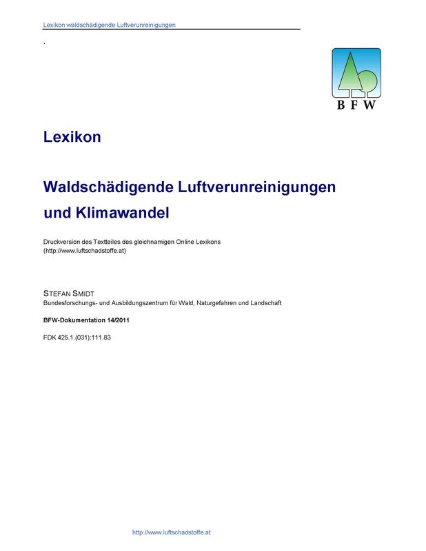 Cover of the book 'Lexikon - Waldschädigende Luftverunreinigungen und Klimawandel'