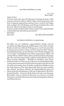 Bild der Seite - 431 - in Arthur Schnitzler & Hermann Bahr - Briefwechsel, Aufzeichnungen, Dokumente 1891–1931