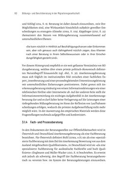 Image of the Page - 60 - in Bildungs- und Berufsberatung in der Migrationsgesellschaft - Pädagogische Perspektiven auf Beratung zur Anerkennung im Ausland erworbener Qualifikationen