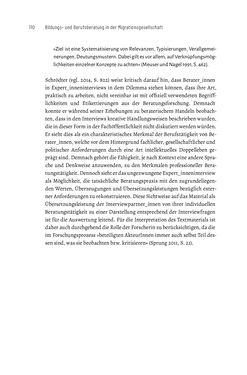 Bild der Seite - 110 - in Bildungs- und Berufsberatung in der Migrationsgesellschaft - Pädagogische Perspektiven auf Beratung zur Anerkennung im Ausland erworbener Qualifikationen