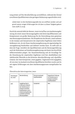 Image of the Page - 121 - in Bildungs- und Berufsberatung in der Migrationsgesellschaft - Pädagogische Perspektiven auf Beratung zur Anerkennung im Ausland erworbener Qualifikationen