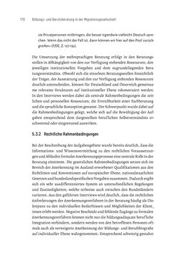 Bild der Seite - 170 - in Bildungs- und Berufsberatung in der Migrationsgesellschaft - Pädagogische Perspektiven auf Beratung zur Anerkennung im Ausland erworbener Qualifikationen