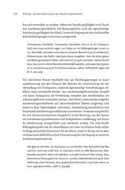 Bild der Seite - 202 - in Bildungs- und Berufsberatung in der Migrationsgesellschaft - Pädagogische Perspektiven auf Beratung zur Anerkennung im Ausland erworbener Qualifikationen