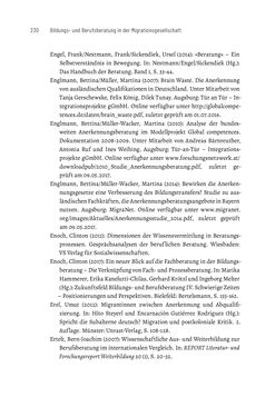 Image of the Page - 230 - in Bildungs- und Berufsberatung in der Migrationsgesellschaft - Pädagogische Perspektiven auf Beratung zur Anerkennung im Ausland erworbener Qualifikationen