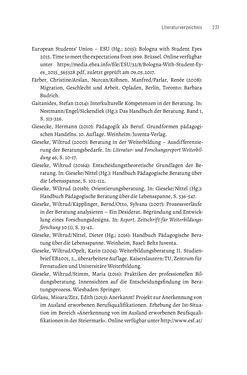 Image of the Page - 231 - in Bildungs- und Berufsberatung in der Migrationsgesellschaft - Pädagogische Perspektiven auf Beratung zur Anerkennung im Ausland erworbener Qualifikationen