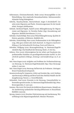 Image of the Page - 239 - in Bildungs- und Berufsberatung in der Migrationsgesellschaft - Pädagogische Perspektiven auf Beratung zur Anerkennung im Ausland erworbener Qualifikationen