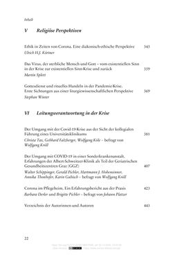 Image of the Page - 22 - in Die Corona-Pandemie - Ethische, gesellschaftliche und theologische Reflexionen einer Krise