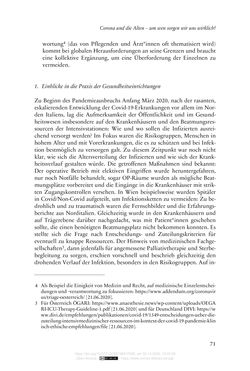 Bild der Seite - 71 - in Die Corona-Pandemie - Ethische, gesellschaftliche und theologische Reflexionen einer Krise