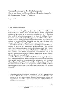 Bild der Seite - 237 - in Die Corona-Pandemie - Ethische, gesellschaftliche und theologische Reflexionen einer Krise