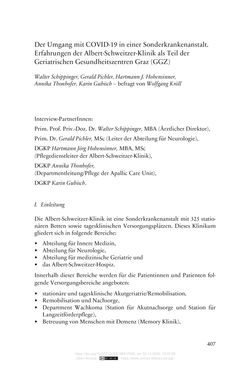 Image of the Page - 407 - in Die Corona-Pandemie - Ethische, gesellschaftliche und theologische Reflexionen einer Krise