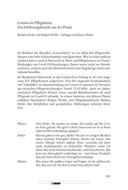 Image of the Page - 423 - in Die Corona-Pandemie - Ethische, gesellschaftliche und theologische Reflexionen einer Krise