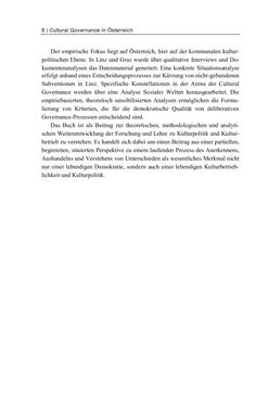 Bild der Seite - 8 - in Cultural Governance in Österreich - Eine interpretative Policy-Analyse zu kulturpolitischen Entscheidungsprozessen in Linz und Graz