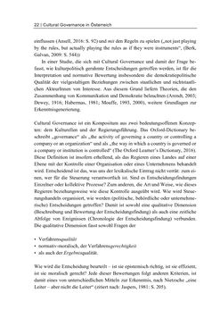 Bild der Seite - 22 - in Cultural Governance in Österreich - Eine interpretative Policy-Analyse zu kulturpolitischen Entscheidungsprozessen in Linz und Graz