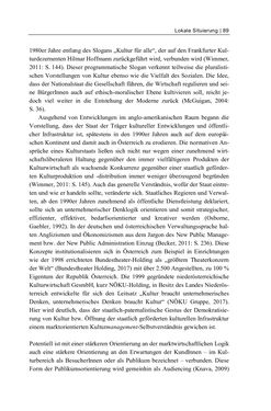 Image of the Page - 89 - in Cultural Governance in Österreich - Eine interpretative Policy-Analyse zu kulturpolitischen Entscheidungsprozessen in Linz und Graz