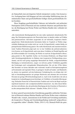 Image of the Page - 100 - in Cultural Governance in Österreich - Eine interpretative Policy-Analyse zu kulturpolitischen Entscheidungsprozessen in Linz und Graz