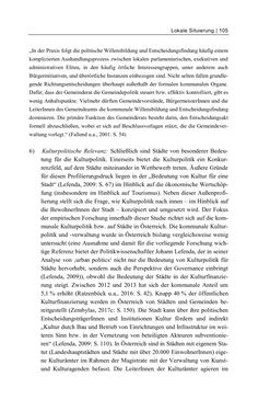 Bild der Seite - 105 - in Cultural Governance in Österreich - Eine interpretative Policy-Analyse zu kulturpolitischen Entscheidungsprozessen in Linz und Graz