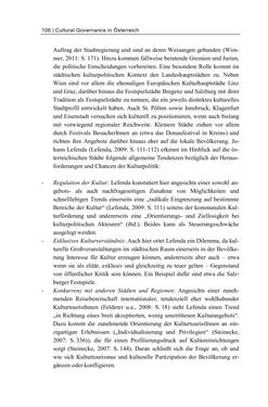 Image of the Page - 106 - in Cultural Governance in Österreich - Eine interpretative Policy-Analyse zu kulturpolitischen Entscheidungsprozessen in Linz und Graz