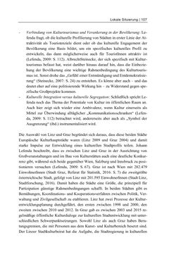 Image of the Page - 107 - in Cultural Governance in Österreich - Eine interpretative Policy-Analyse zu kulturpolitischen Entscheidungsprozessen in Linz und Graz