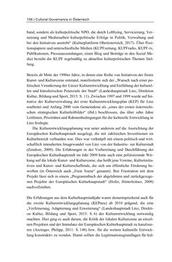 Bild der Seite - 156 - in Cultural Governance in Österreich - Eine interpretative Policy-Analyse zu kulturpolitischen Entscheidungsprozessen in Linz und Graz