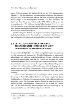 Bild der Seite - 160 - in Cultural Governance in Österreich - Eine interpretative Policy-Analyse zu kulturpolitischen Entscheidungsprozessen in Linz und Graz
